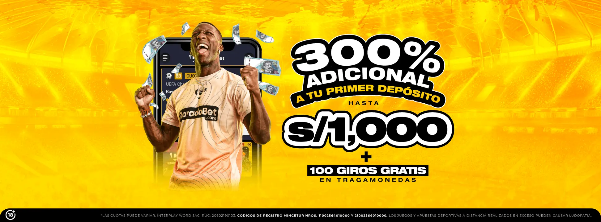 DoradoBet multiplica el primer depósito al 300% hasta S/ 1,000 soles.Apuesta en Tenis.